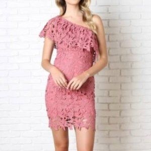 Pink One Shoulder Lace Dress